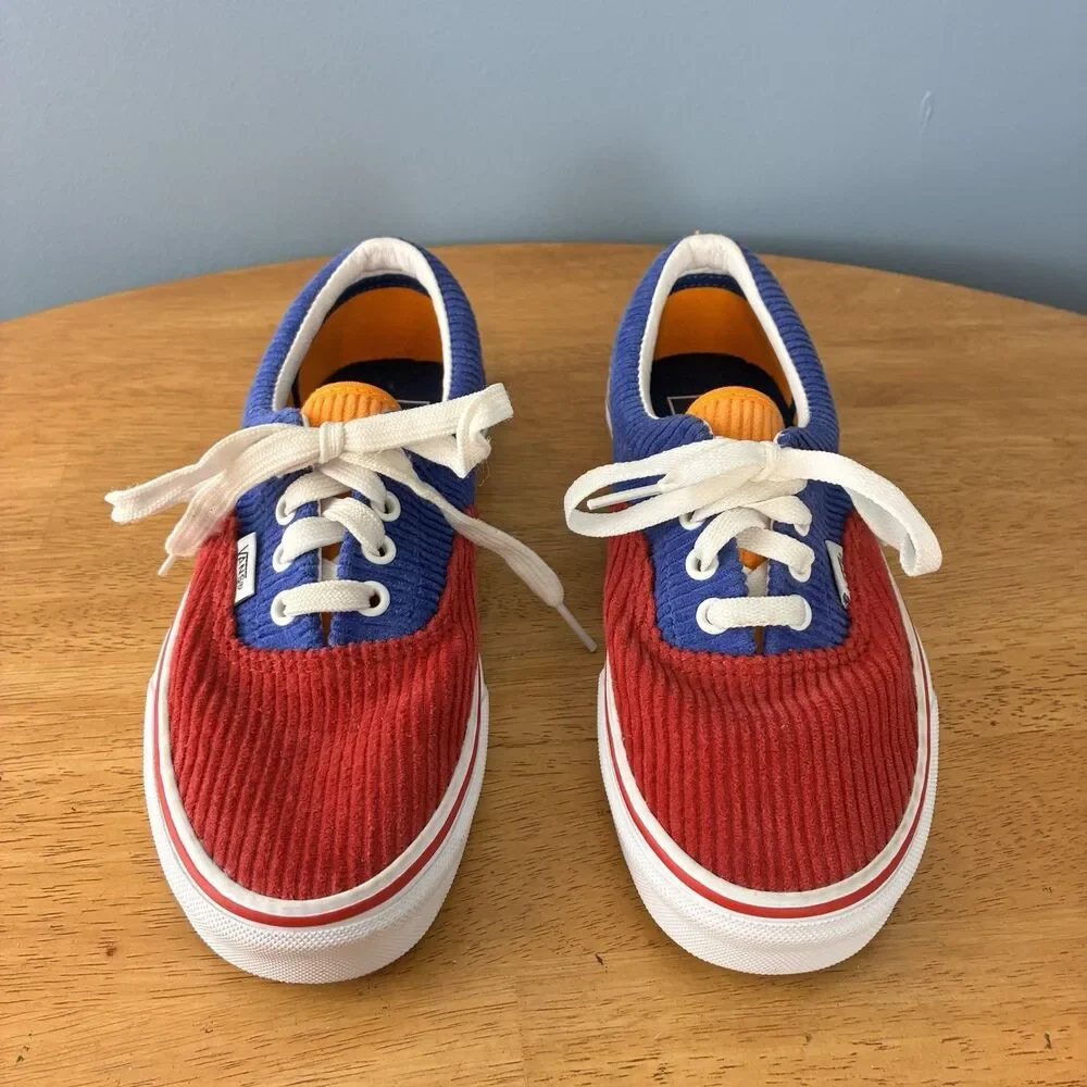 Vans Old Skool Corduroy Red Blue Orange White Men’s Size 5 Women’s 6.5